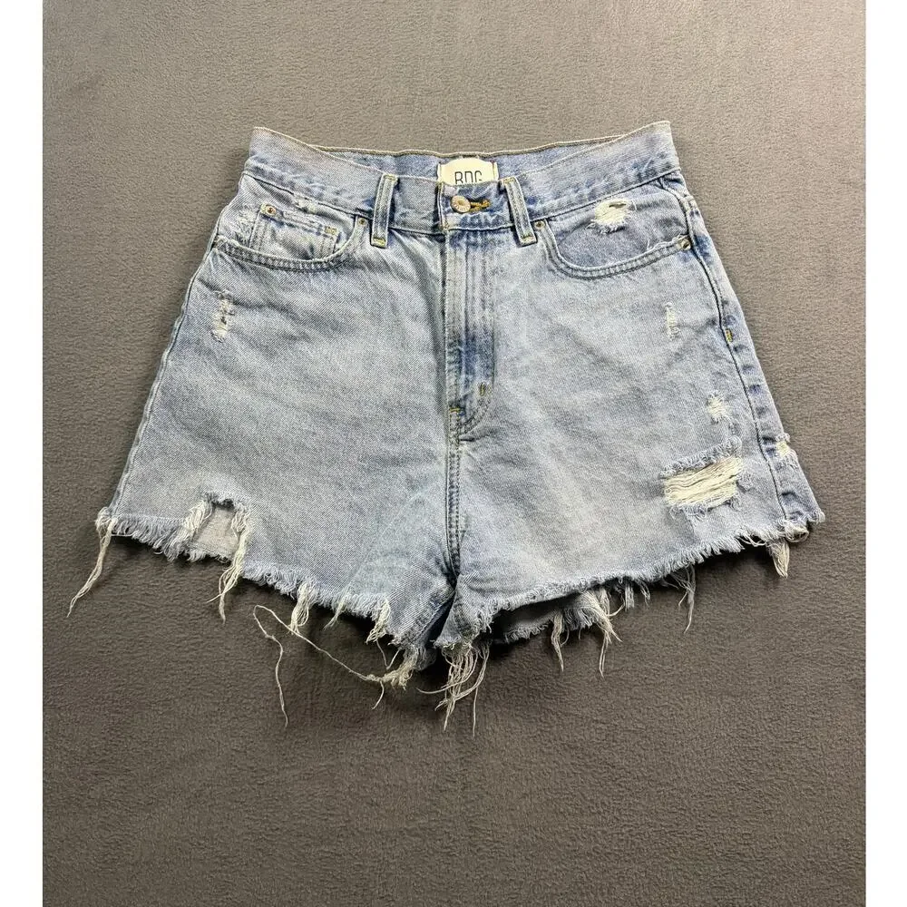 BDG Urban Outfitters High Rise Distressed Cutoff Raw Fray Denim Jean Shorts 28